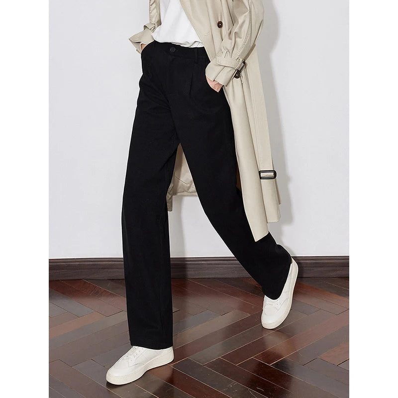 TOYOUTH Women Casual Pants 2024 Autumn and Winter New Mid Waist Workwear Style Straight Woolen Pants