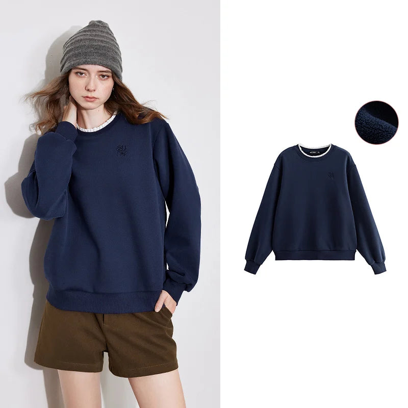 TOYOUTH Women Fleece Hoodies Sweatshirt 2024 Autumn and Winter New Lace Round Neck Pullover Tops