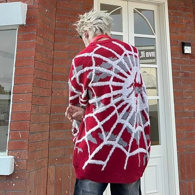 American Spider Sweater Knit Men's Jumpers Autumn Winter Wool Pullovers Hip Hop Harajuku Y2k Vintage Oversize Knitted Sweater