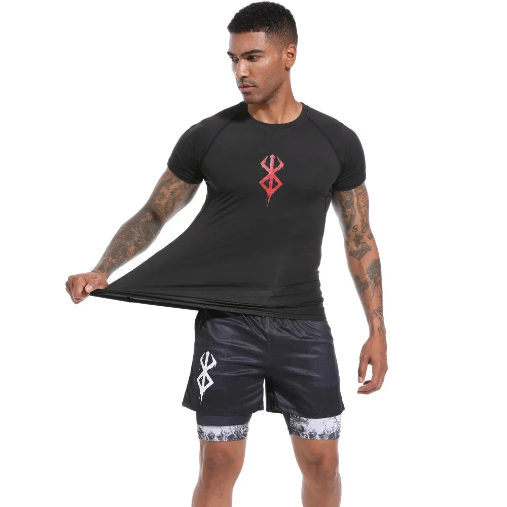 Anime Berserk Compression Set Fitness Suit for Men Quick Dry Compression Shirt+Gym Shorts Running Workout Summer Sportswear