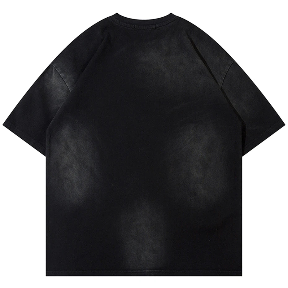 Men Harajuku Vintage T Shirts 2024 Streetwear Hip Hop Oversized T-shirts Metal Button Retro Loose Short Sleeve Tee Shirt Male