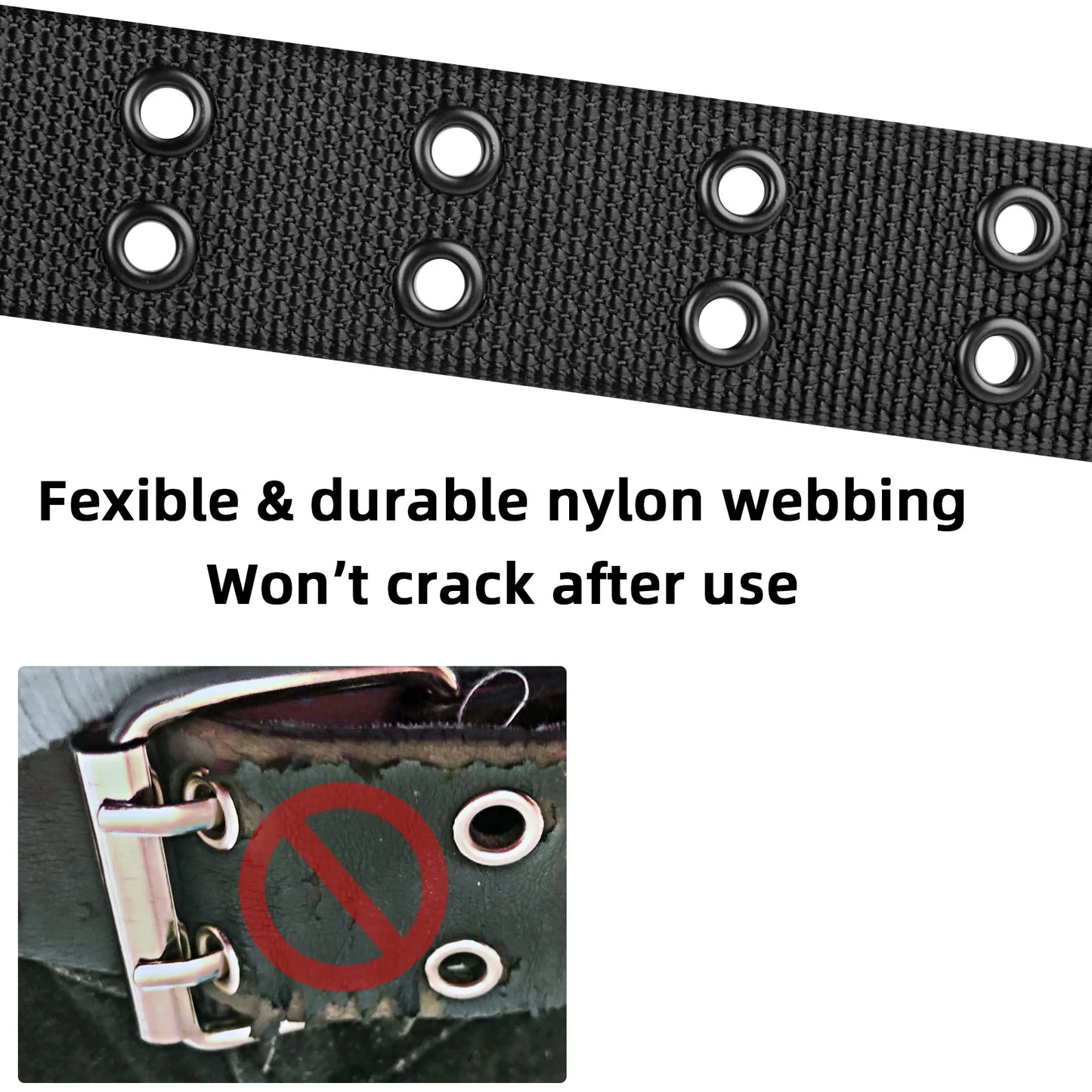 Drizzte Grommet Nylon Belt Big Size 39'' to 67'' 170cm Double Prong Punk for Men Women