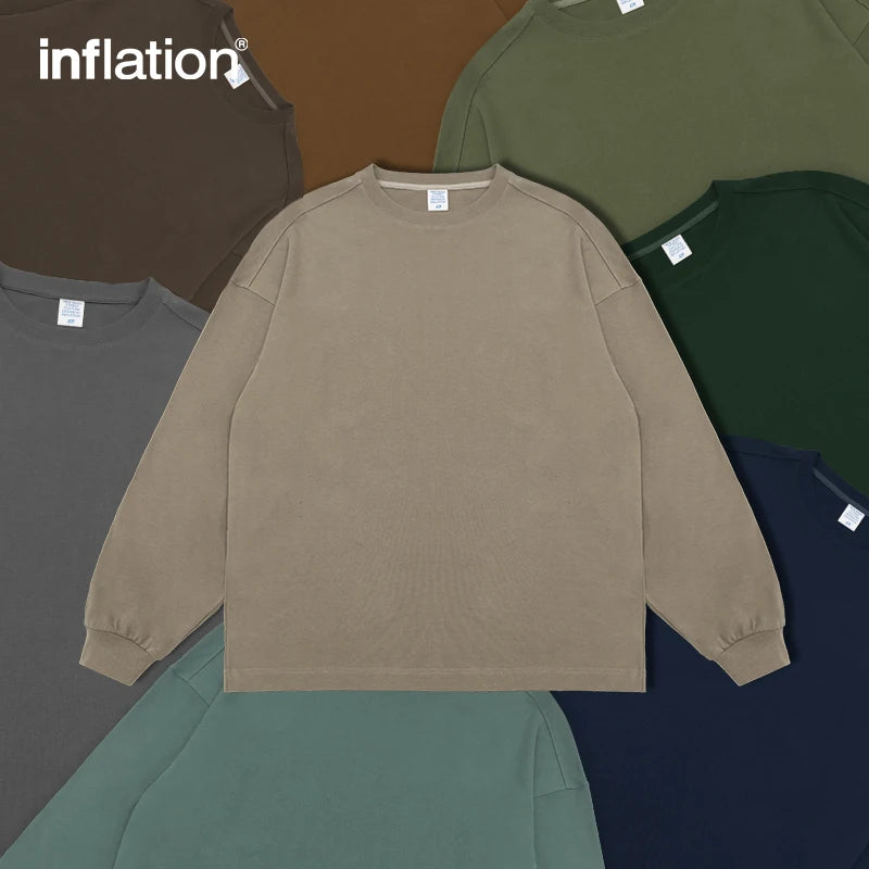 INFLATION Basic Cotton Long Sleeve T-shirts Men Heavyweight Oversize Tees Unisex Blank t-shirts Plus Size