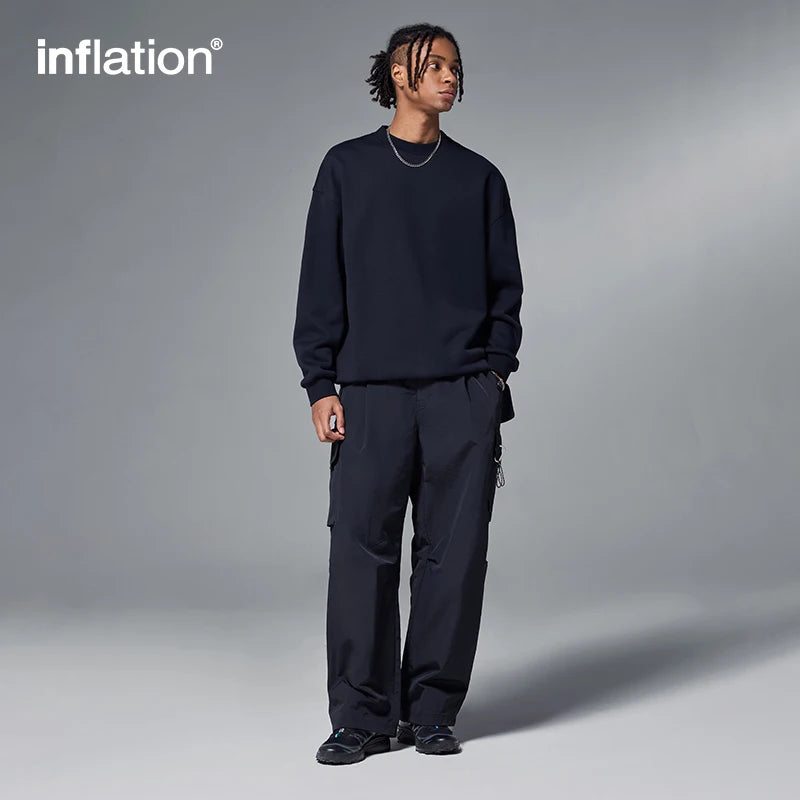 INFLATION Classic Cozy Crewnecks Unisex Plain Minimalist Fleece Sweatshirts