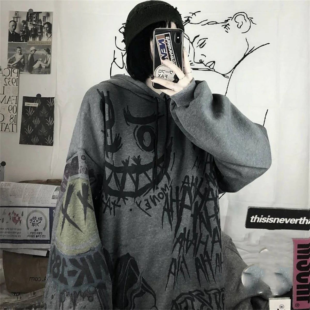 Gothic Japan Cartoon Hip Hop Hoodie Sweatshirt Oversize Women Spring Autumn Funny Punk Hoodies Tops Females Clothes Hoodie Girl