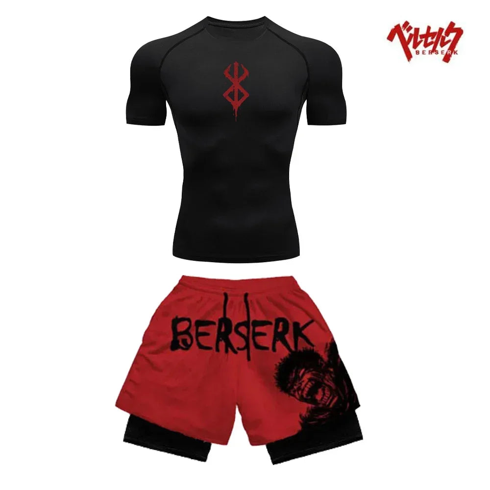 Anime Berserk Compression Set Fitness Suit for Men Quick Dry Compression Shirt+Gym Shorts Running Workout Summer Sportswear