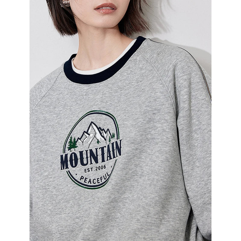 TOYOUTH Women Fleece Hoodies Sweatshirt 2024 Autumn New Round Neck Letter Printed Thicking Warm Pullover Tops