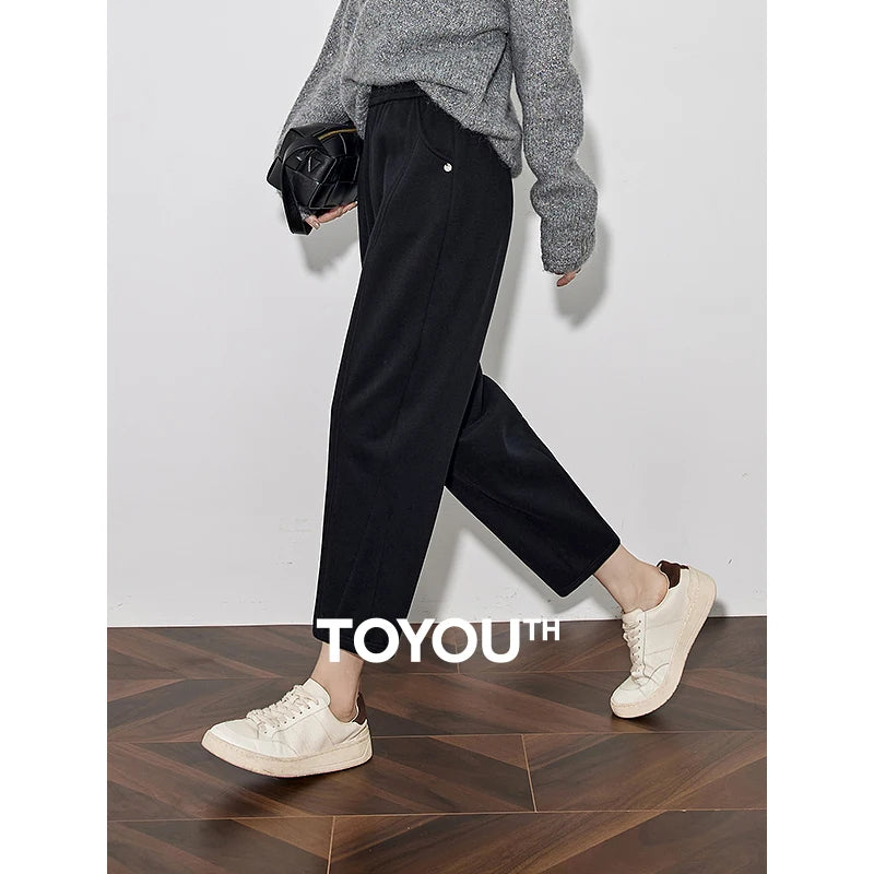 TOYOUTH Women Fleece Casual Pants 2024 Autumn Winter New MId Waist Slim Fit Thicking Warm Ankle Length Harem Pants