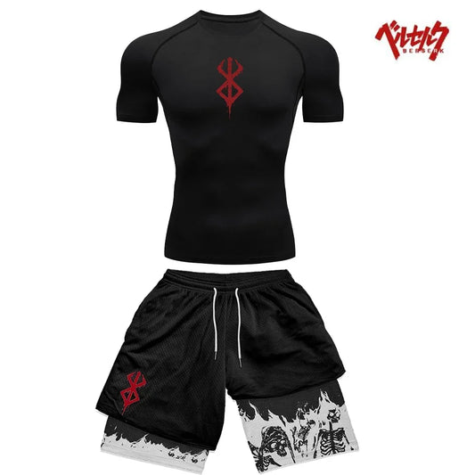 Anime Berserk Compression Set Fitness Suit for Men Quick Dry Compression Shirt+Gym Shorts Running Workout Summer Sportswear