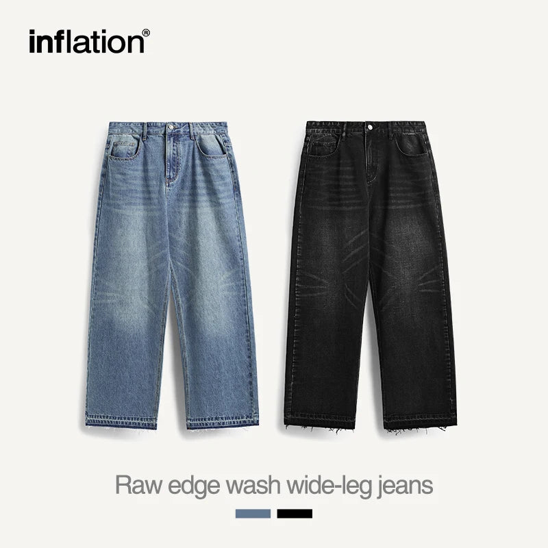 INFLLATION Retro Washed Denim Pants Men Classic Jeans Trousers