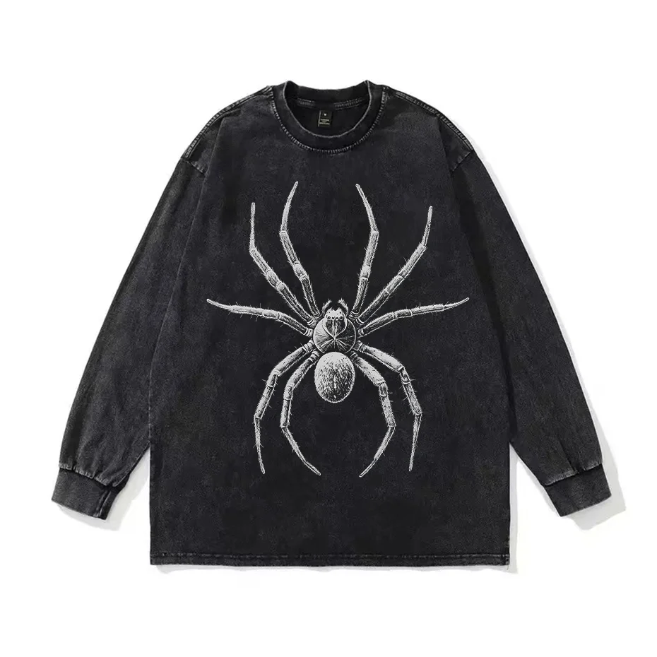 Spider Hand Drawn Graphic T Shirts for Men Casual Distressed Cotton Short Sleeves Printed Oversized T-shirt HD10