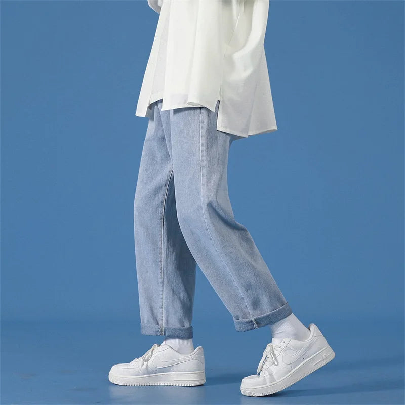 LAPPSTER Men Black Baggy Jeans Streetwear 2023 Harajuku Casual Straight Pants Male Loose Streetwear White Graphic Denim Pants