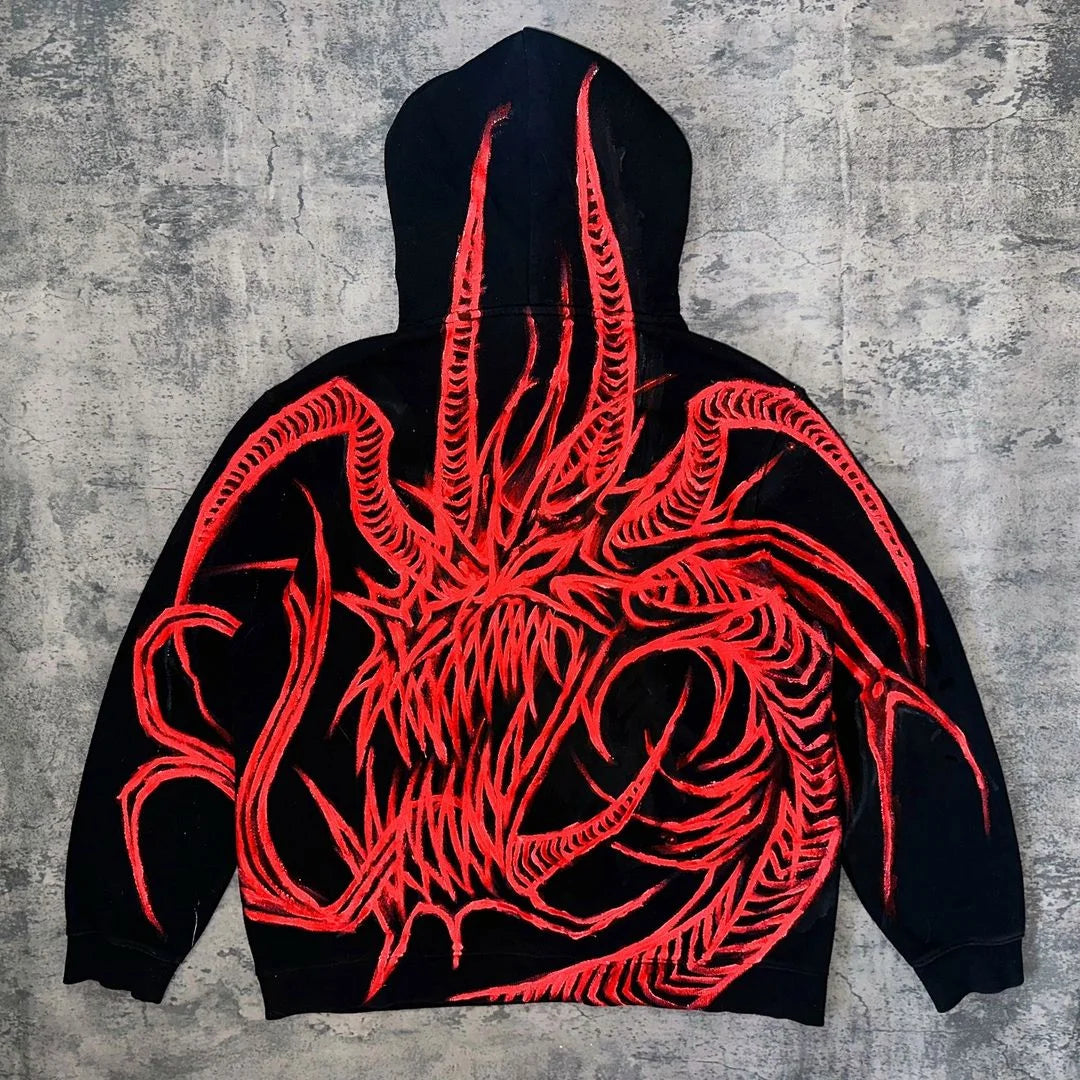Thorns tattoo rock street fashion brand pullover hoodie oversize unisex style couple men and women printed long-sleeved jacket