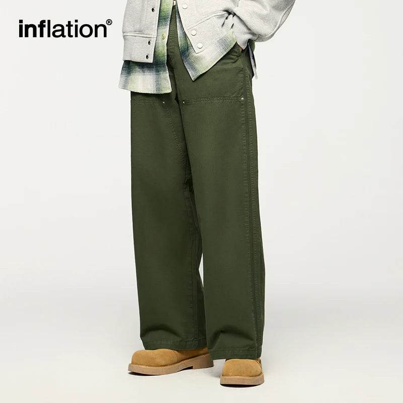 INFLATION Men's Cargo Pants Streetwear Trendy Mid Waist Loose Wide-Leg Casual Trousers