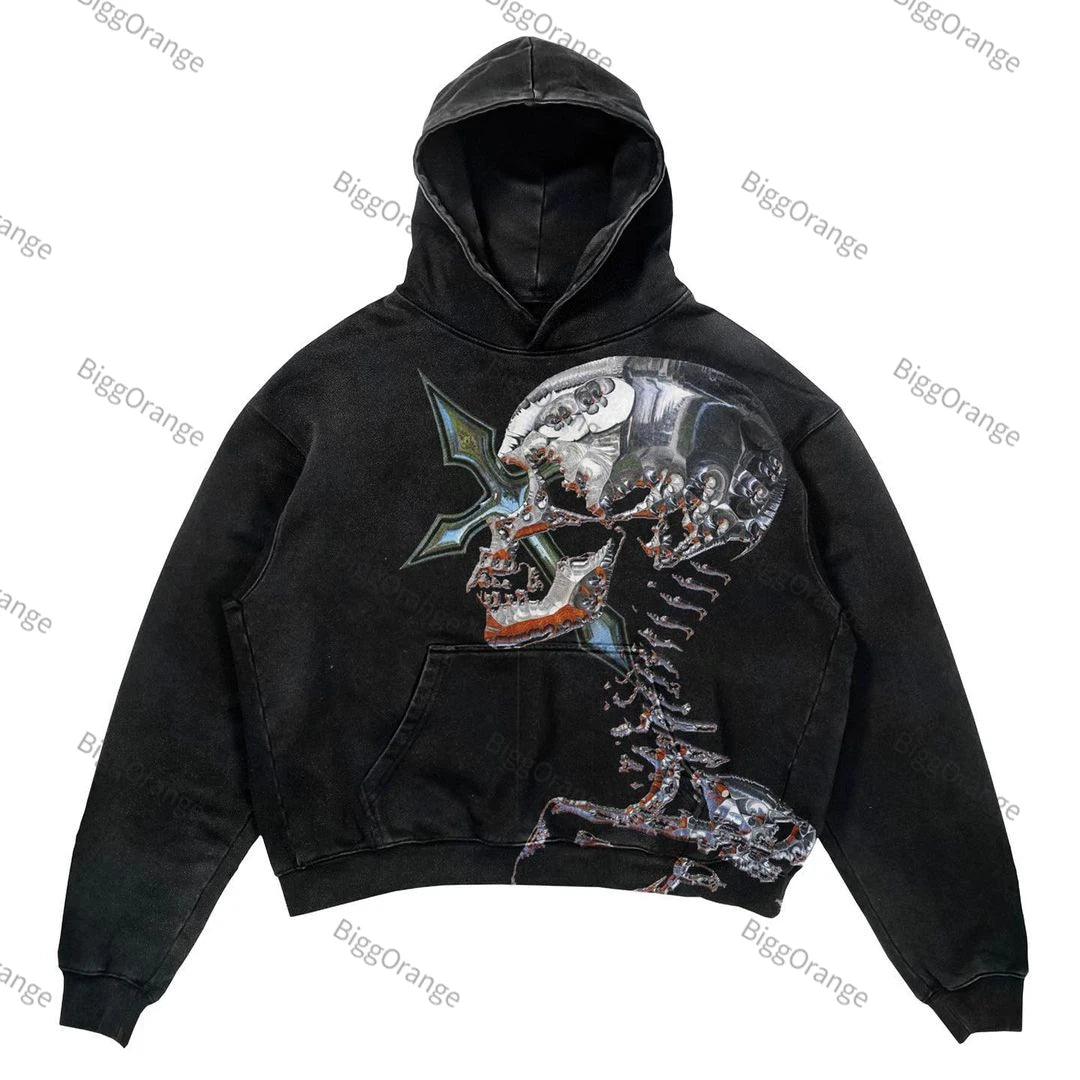 New skull print youth clothing sweater European and American style street men and women hip-hop hooded loose top men clothing