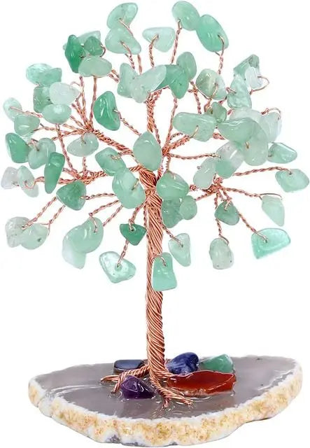 Super Mini Crystal Money Tree Copper Wire Wrapped W/ Agate Slice Base Healing Gemstone Yoga Feng Shui Trees Home Crystal Decor