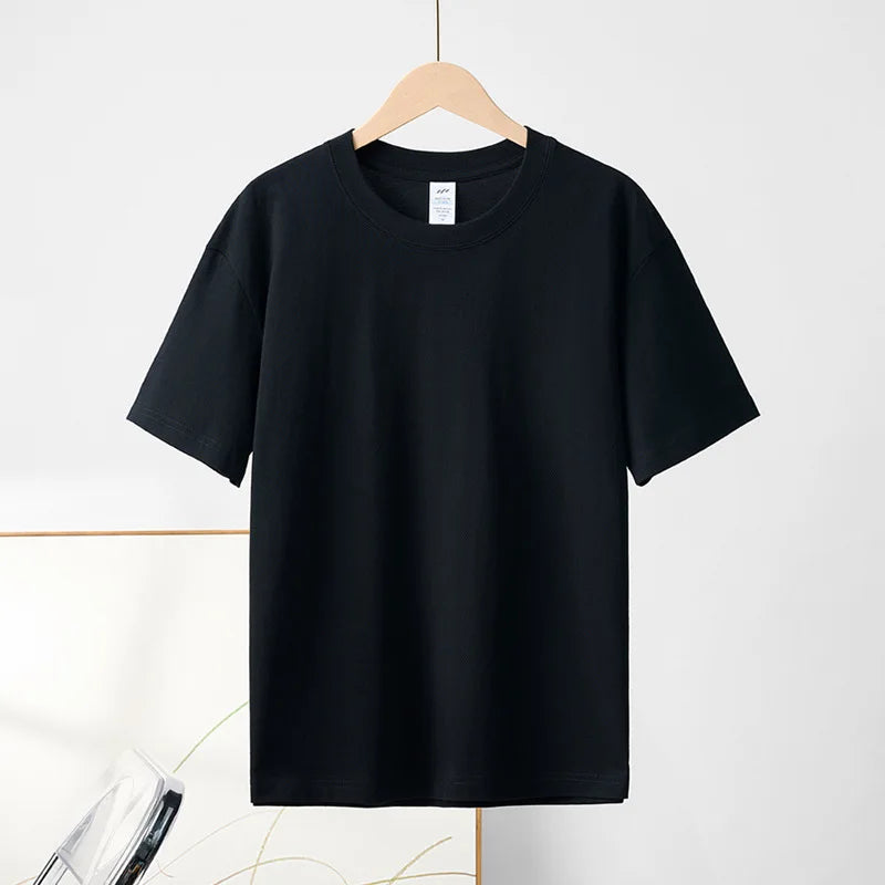 Spring Summer New Pure Cotton Simple Casual Short Sleeve T-shirts for Men Clothing Solid Color Loose Streetwear BOC01D