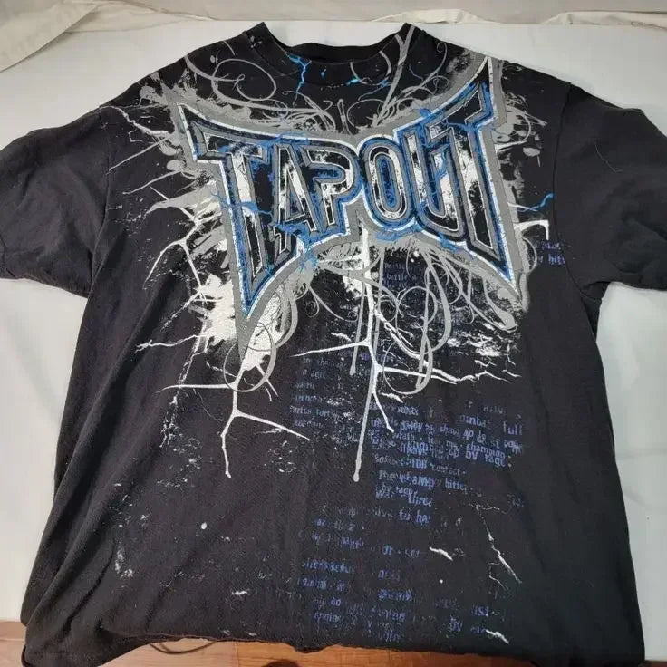 Streetwear Tapout T Shirt Y2K Hip Hop Letter Lightn Graphic Print Oversized TShirt Mens Womens New Cotton Short Sleeve Tops