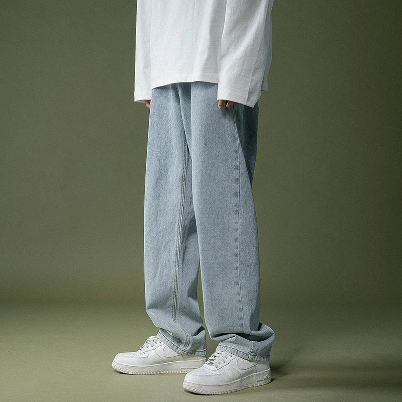 LAPPSTER Men Black Baggy Jeans Streetwear 2023 Harajuku Casual Straight Pants Male Loose Streetwear White Graphic Denim Pants