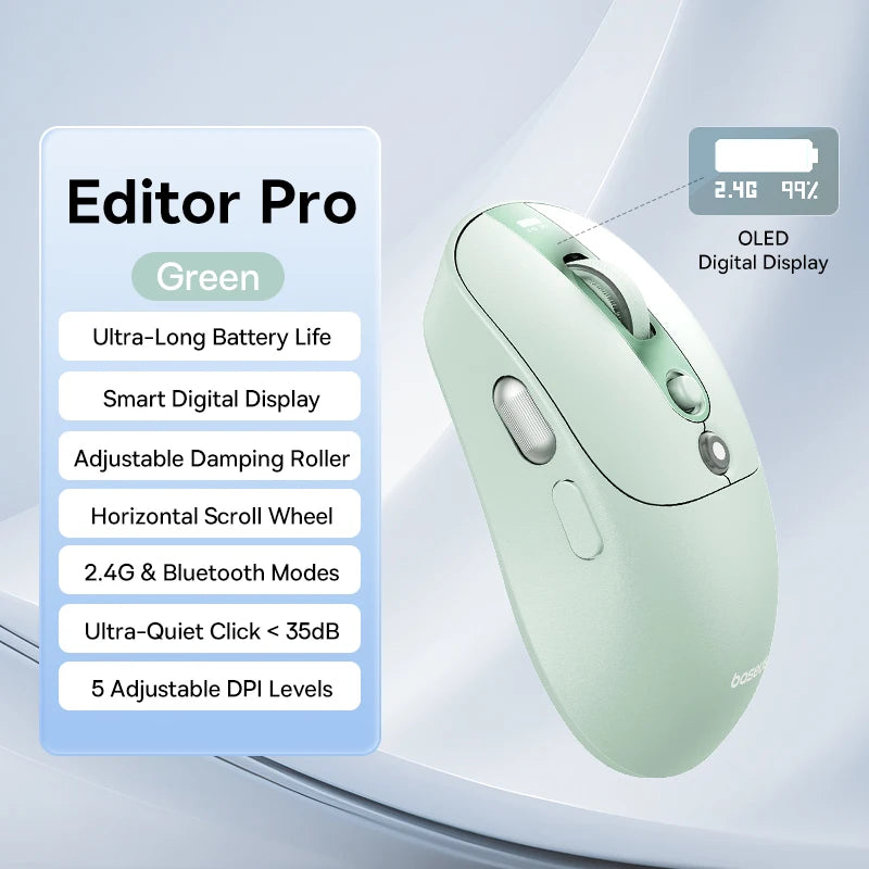 Baseus Wireless Mouse Editor Pro Bluetooth 5.1 Dual Mode Long Battery Life Rechargeable Office Ergonomic Screen Display Mouse