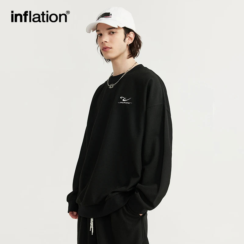 INFLATION Spring Oversized Tracksuit Sportswear Unisex Pique Fabric Embroidery Long Sleeve Tees and Shorts Set