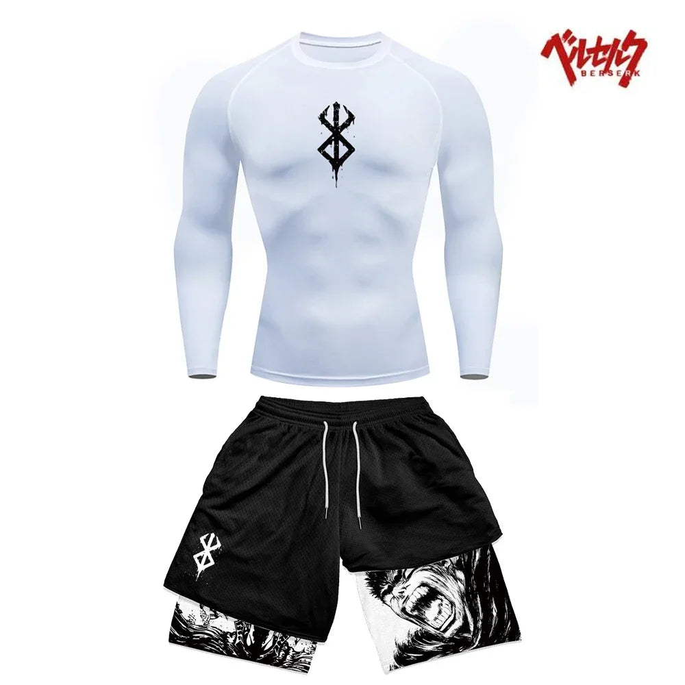 Anime Berserk Compression Set Fitness Suit for Men Quick Dry Compression Shirt+Gym Shorts Running Workout Summer Sportswear