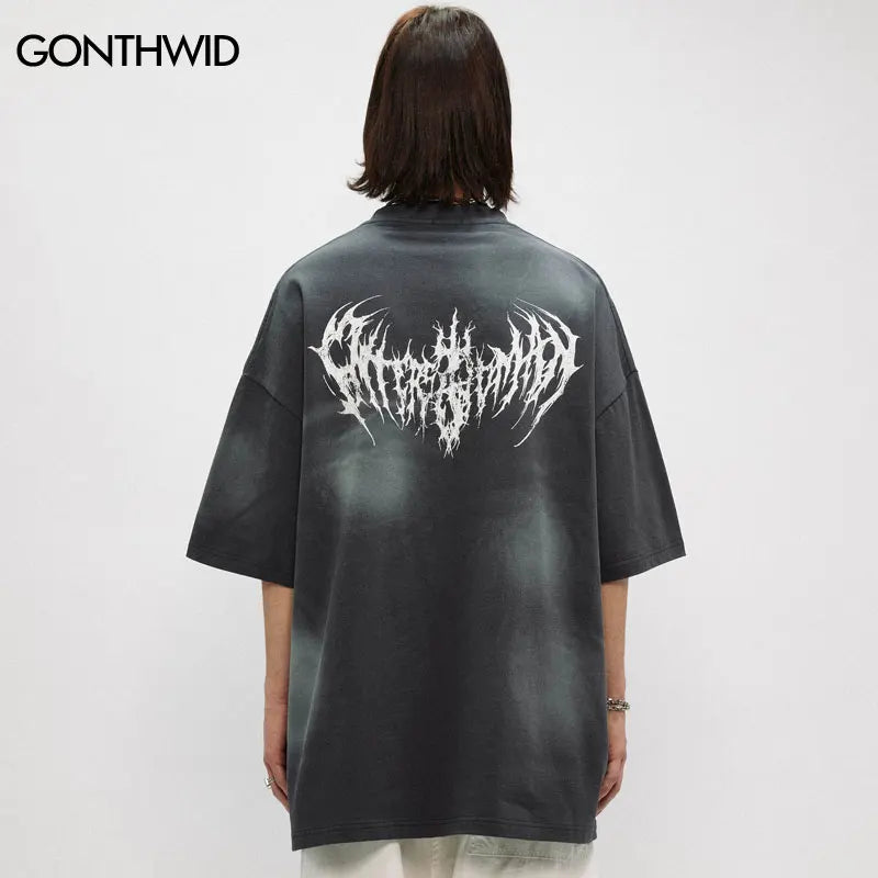 Hip Hop Oversize T-Shirt Grunge Letter Graphic Print Punk Gothic Tie Dye Tshirt Streetwear 2024 Harajuku Loose Short Sleeve Tops