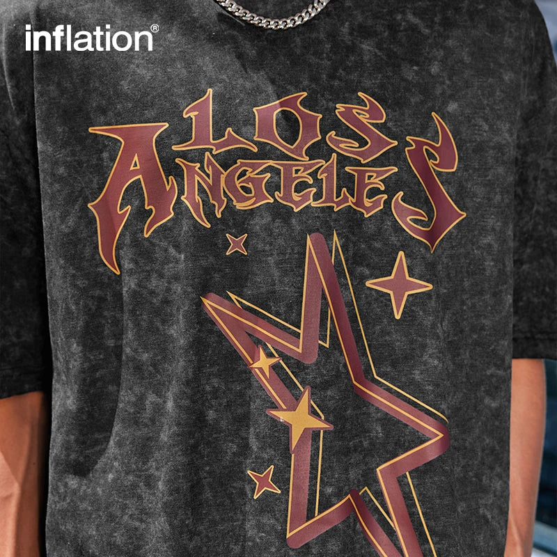 INFLATION Distressed Effect Full Printed T-shirt Mens Streetwear Hip Hop Tees