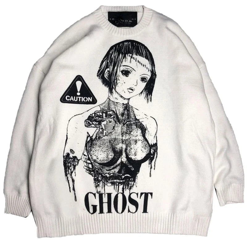 Oversized Sweater Men Women Harajuku Anime Girl Graffiti Vintage Knitted Sweater 2023 Winter Unisex Cotton Pullover Streetwear