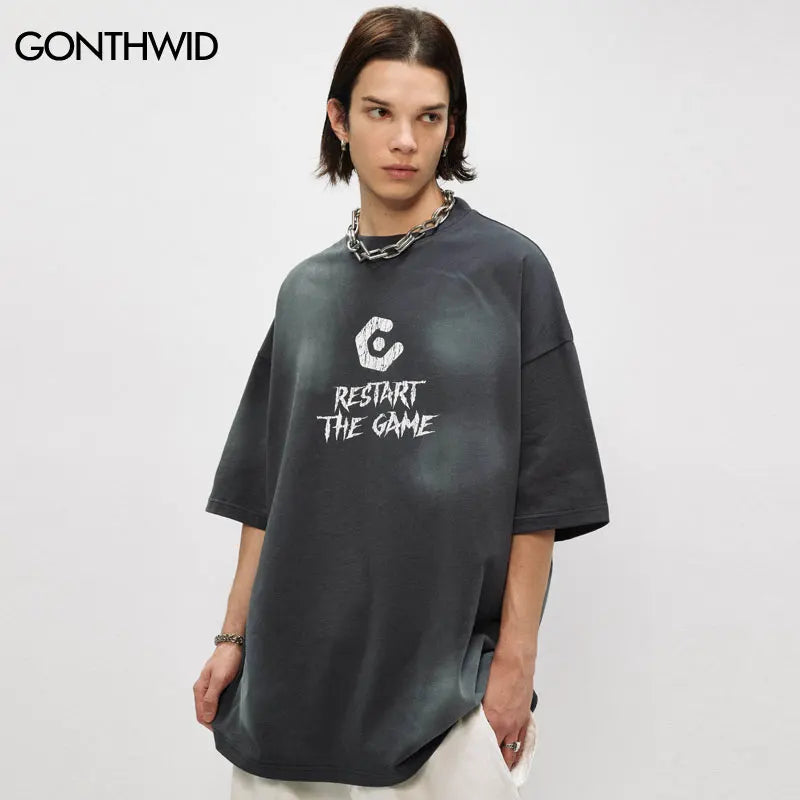 Hip Hop Oversize T-Shirt Grunge Letter Graphic Print Punk Gothic Tie Dye Tshirt Streetwear 2024 Harajuku Loose Short Sleeve Tops