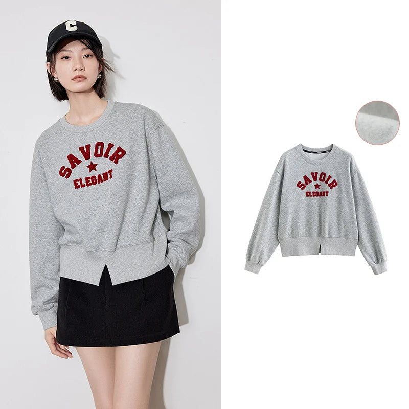 TOYOUTH Women Hoodie Sweatshirt 2024 Winter New American Style Letter Printed Round Neck Lazy Style Long Sleeved Pullover Tops