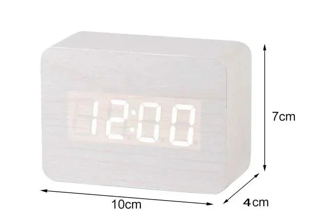 Digital LED Wooden Alarm Clock With Temperature Voice Control Snooze Electronic Desk Clock USB AAA Power Supply Decorations Home