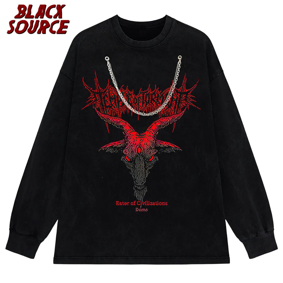 Hip Hop Punk Men T Shirt Dark Sheep Head Thorns Short Sleeve T-shirt Female Harajuku loose Plus Size Streetwear Cotton Tops y2k