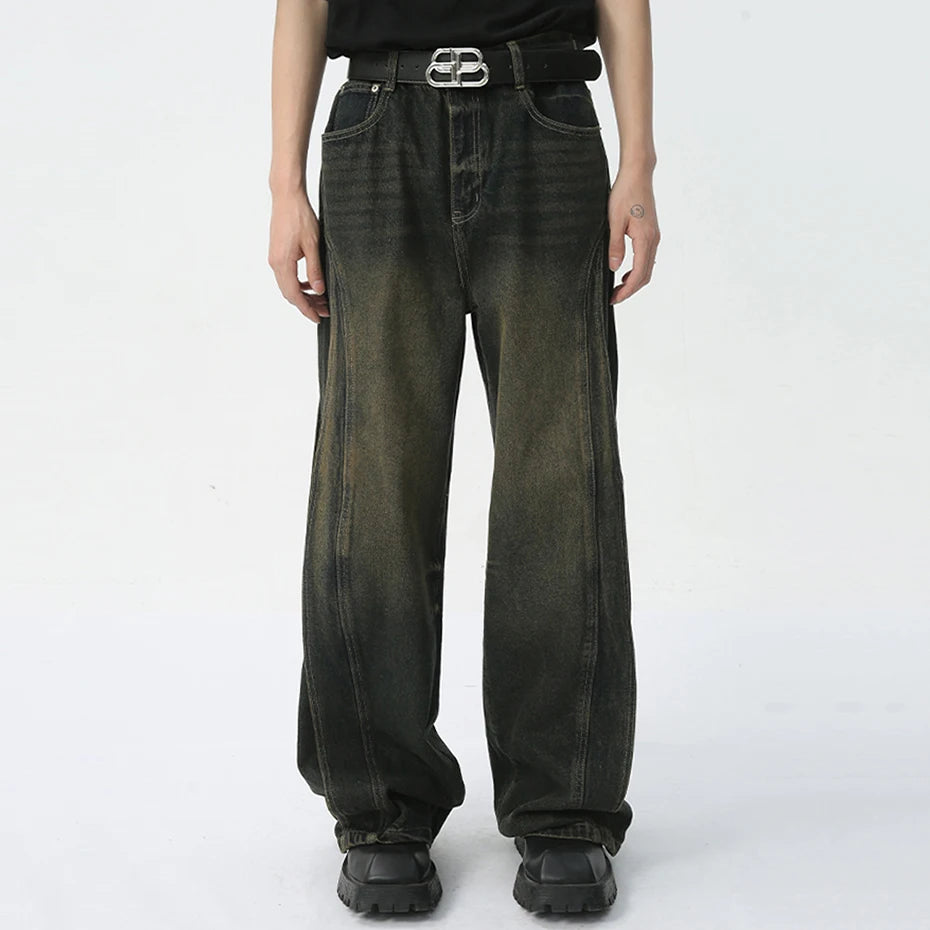 Men's Vintage Denim Pants Baggy Jeans 2024 Summer New Patchwork Designer Retro Black Jeans Trousers