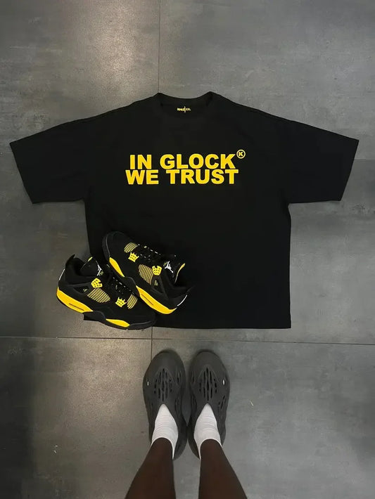 NG Cotton Fashion Brand Summer Harajuku IN GLOCK WE TRUST Letter Print Short Sleeve Men Clothing graphic t shirts