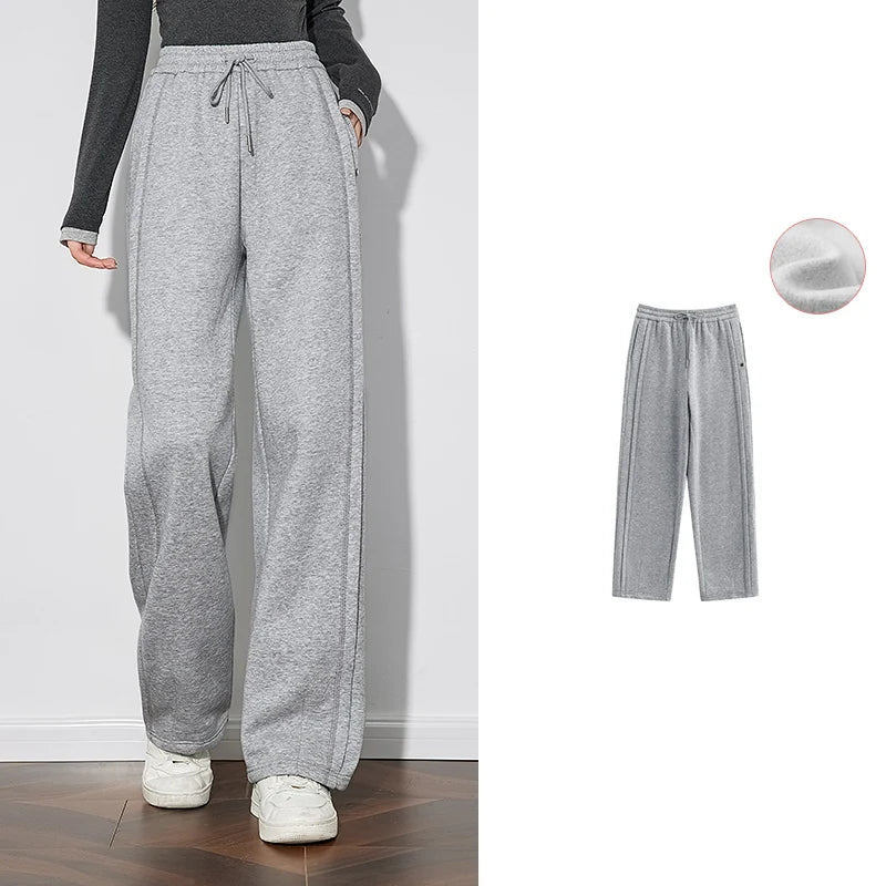 TOYOUTH Women Fleece Sweatpants 2024 Autumn and Winter New Drawstring Elastic Waist Straight Wide Leg Sports Casual Pants