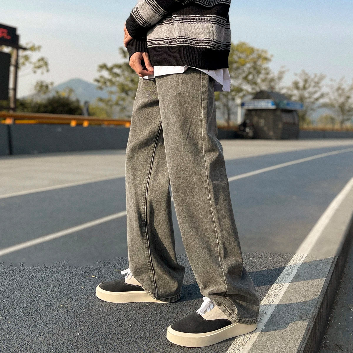 LAPPSTER Men Solid Streetwear Jeans Pants 2023 Mens Baggy Wide Leg Denim Trousers Male Black Korean Fashion Joggers Sweatpants