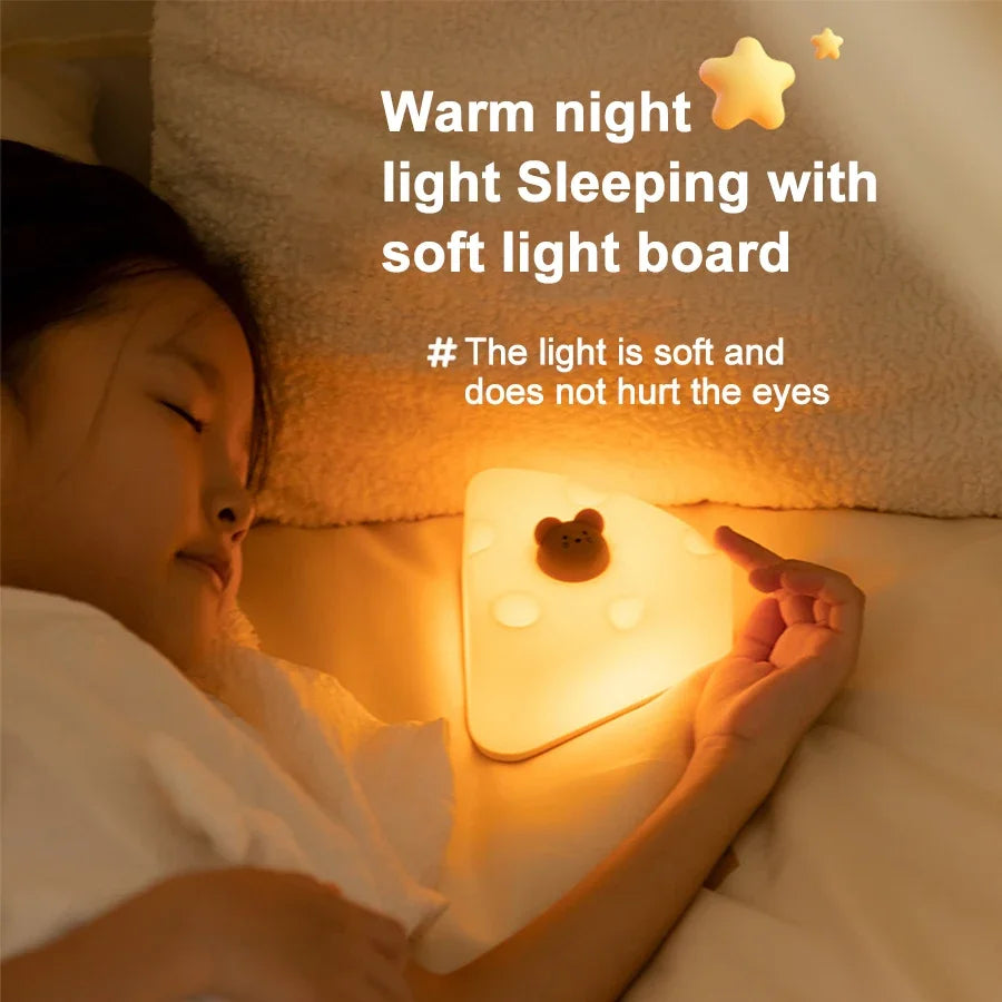 Kids Night Light Cute Cartoon Cheese Bedside Lamp Touch Sensor Night Light For Bedroom Decoration Table Lamp Children Gifts