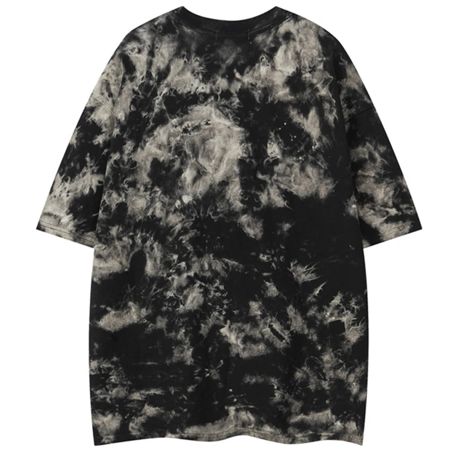 Letter Embroidery Tie Dye T Shirts 2025 Men's Streetwear Harajuku Hip Hop Oversized T-shirts Summer Loose Short Sleeve Tee Tops