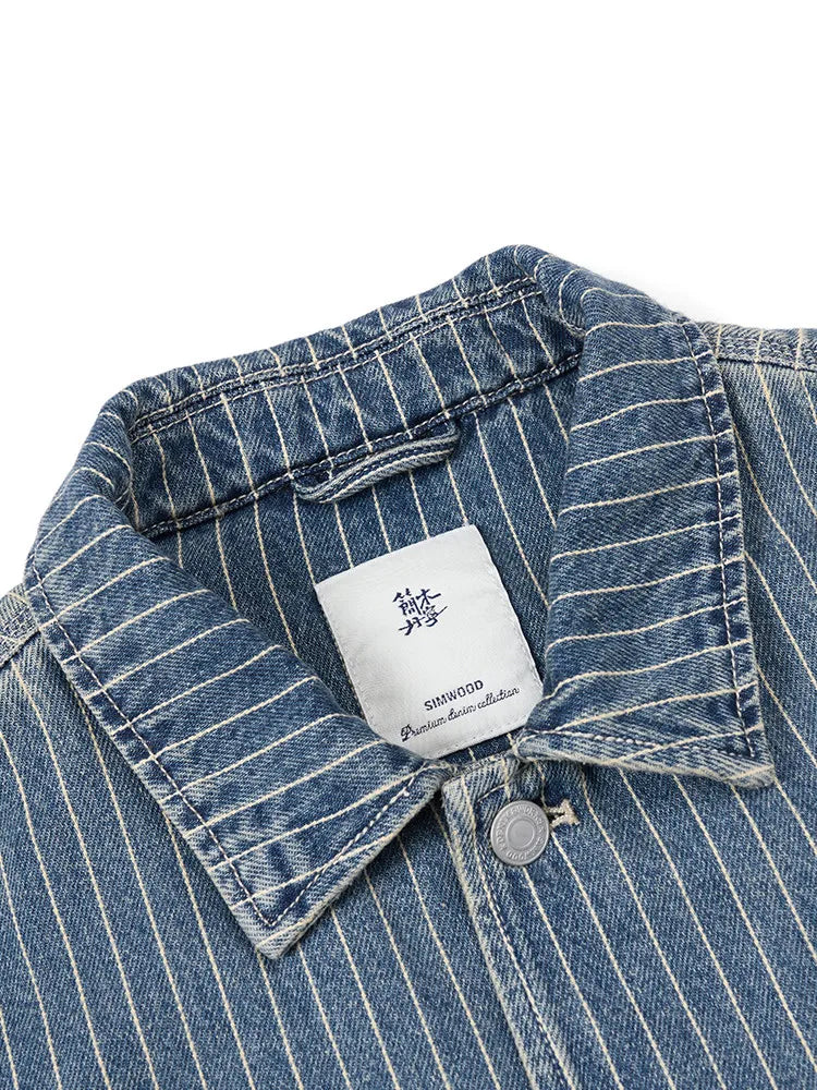 SIMWOOD High Strandard Series  2024 Autumn New Oversize 12.5 OZ Fabric Vertical Striped Denim Jackets