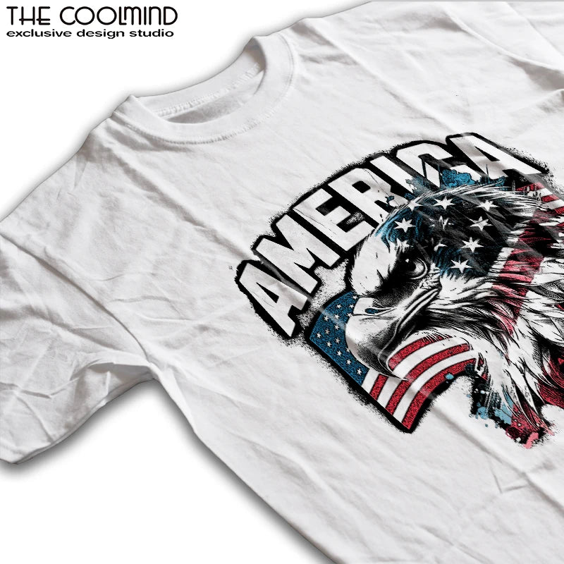 Coolmind U0030-T2 America Eagle Graphic Print Men T Shirt Casual 100% Cotton Funny Men Tshirt Big Size Tee Shrits Tops