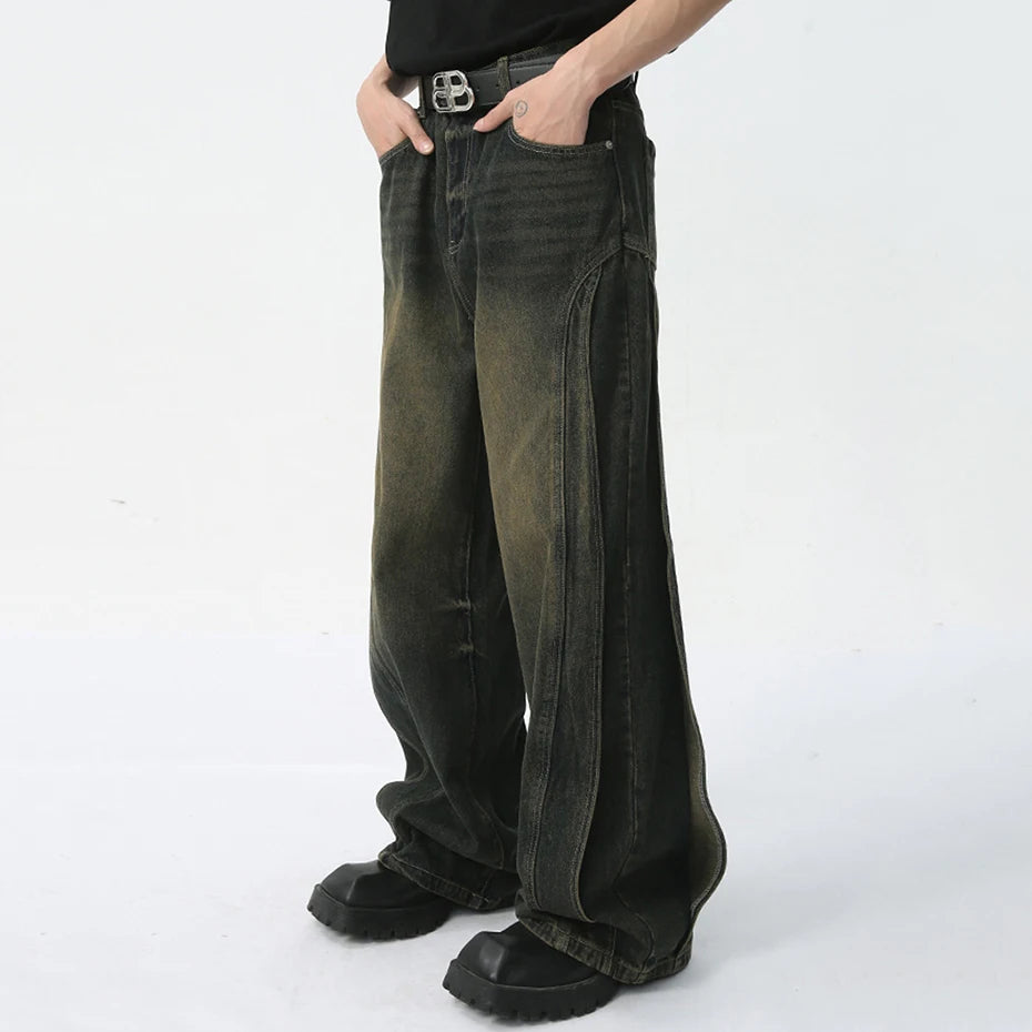 Men's Vintage Denim Pants Baggy Jeans 2024 Summer New Patchwork Designer Retro Black Jeans Trousers