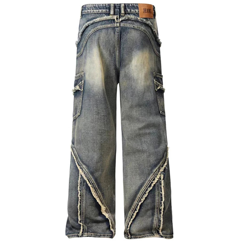 Patchwork Baggy Jeans Men Vintge Loose Straight Denim Pants Y2K Harajuku Streetwear Hip Hop Jeans for Male