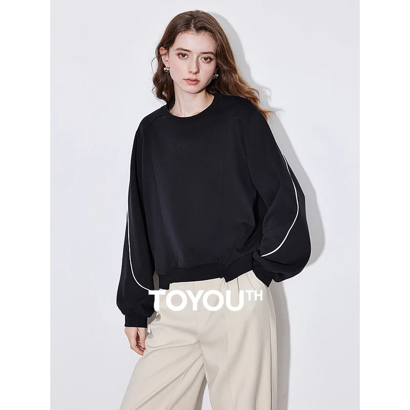 TOYOUTH Women Fleece Hoodies Sweatshirt 2024 Autumn and Winter New Long Sleeve Round Neck Sports Warm Hoodies Pullover Tops