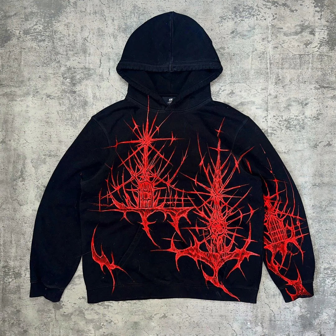Thorns tattoo rock street fashion brand pullover hoodie oversize unisex style couple men and women printed long-sleeved jacket