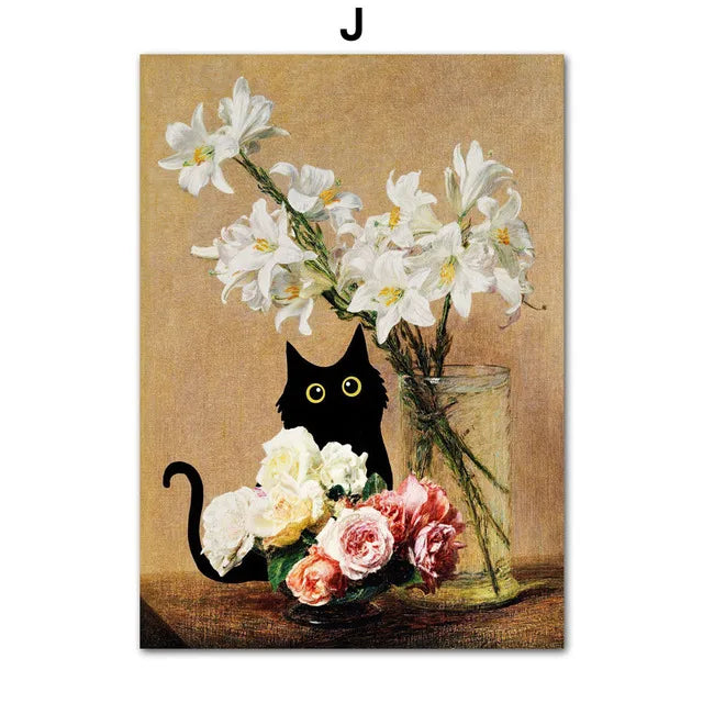 Funny Art Matisse Monet Black Cat Van Gogh Sunflowers Canvas Painting Posters and Prints Wall Pictures for Living Room Decor