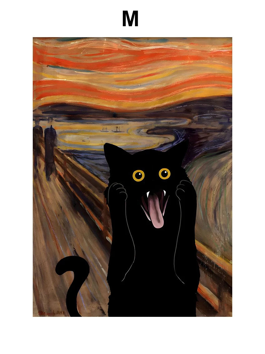 Funny Art Matisse Monet Black Cat Van Gogh Sunflowers Canvas Painting Posters and Prints Wall Pictures for Living Room Decor