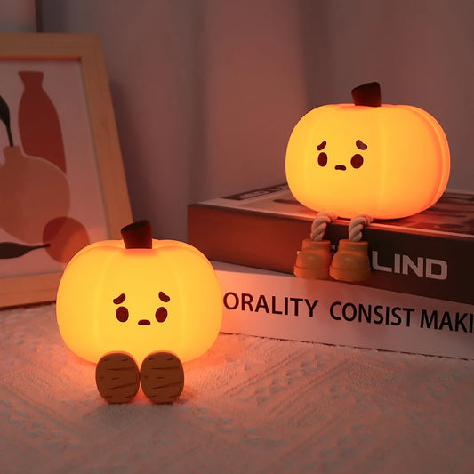 Pumpkin Night Lights Cute Soft Silicone Safe Lamp Decorations Timing Dimmable Bedside Decor Kids Baby Birthday Gifts