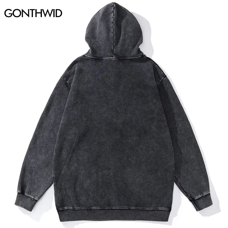 Men Vintage Hoodie Streetwear Hip Hop Skull Skeleton Graphic Print Oversize Hooded Sweatshirt Fashion Punk Gothic Washed Hoodies