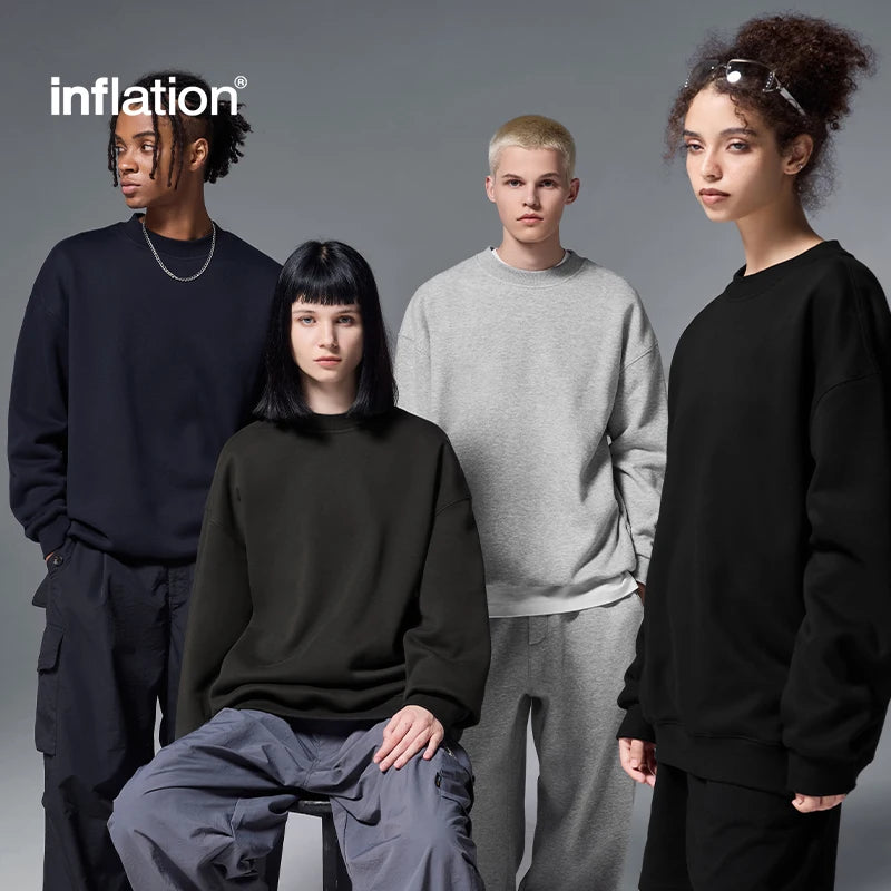 INFLATION Classic Cozy Crewnecks Unisex Plain Minimalist Fleece Sweatshirts